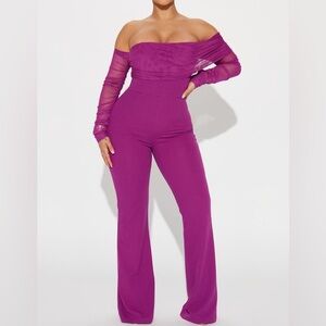Fashion Nova Vibrant Purple Off-Shoulder Jumpsuit